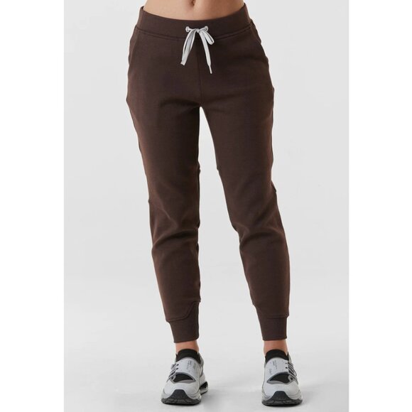 Dark Brown Casual Lounge Sweatpants Ribbed Hem with Light Beige Drawstring - Picture 2 of 6
